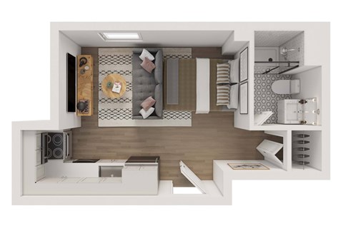 Floor plan for studio, 1 bath, 301 sqft